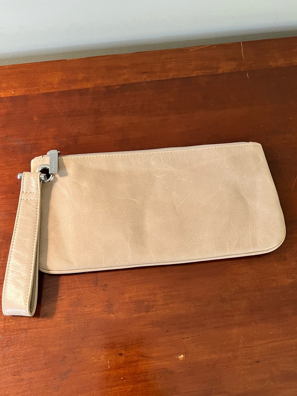 HOBO Beige Leather Wristlet Clutch with a Strap